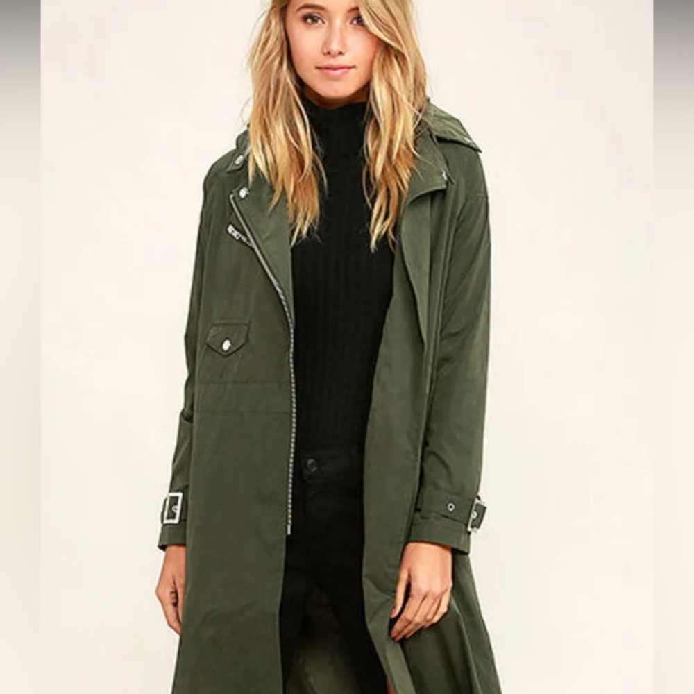 Obey green trench coat - detailed shiny obey buttons and silver hardware